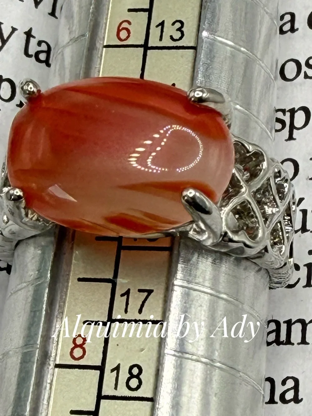 Peach-Orange Cabochon agate Ring